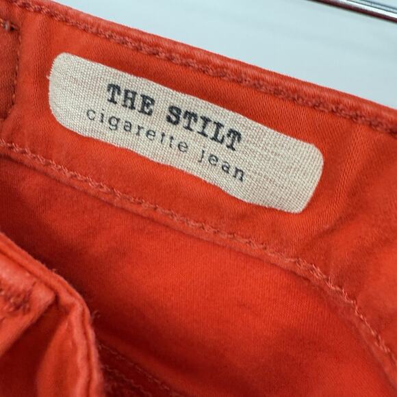 AG Adriano Goldschmied The Stilt Cigarette Leg Jeans Red Orange Women size 28R - Picture 12 of 13